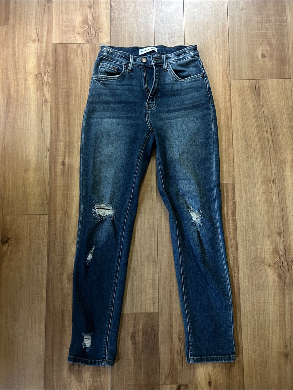 Flying Monkey Dark Blue Distressed High-Rise Jeans